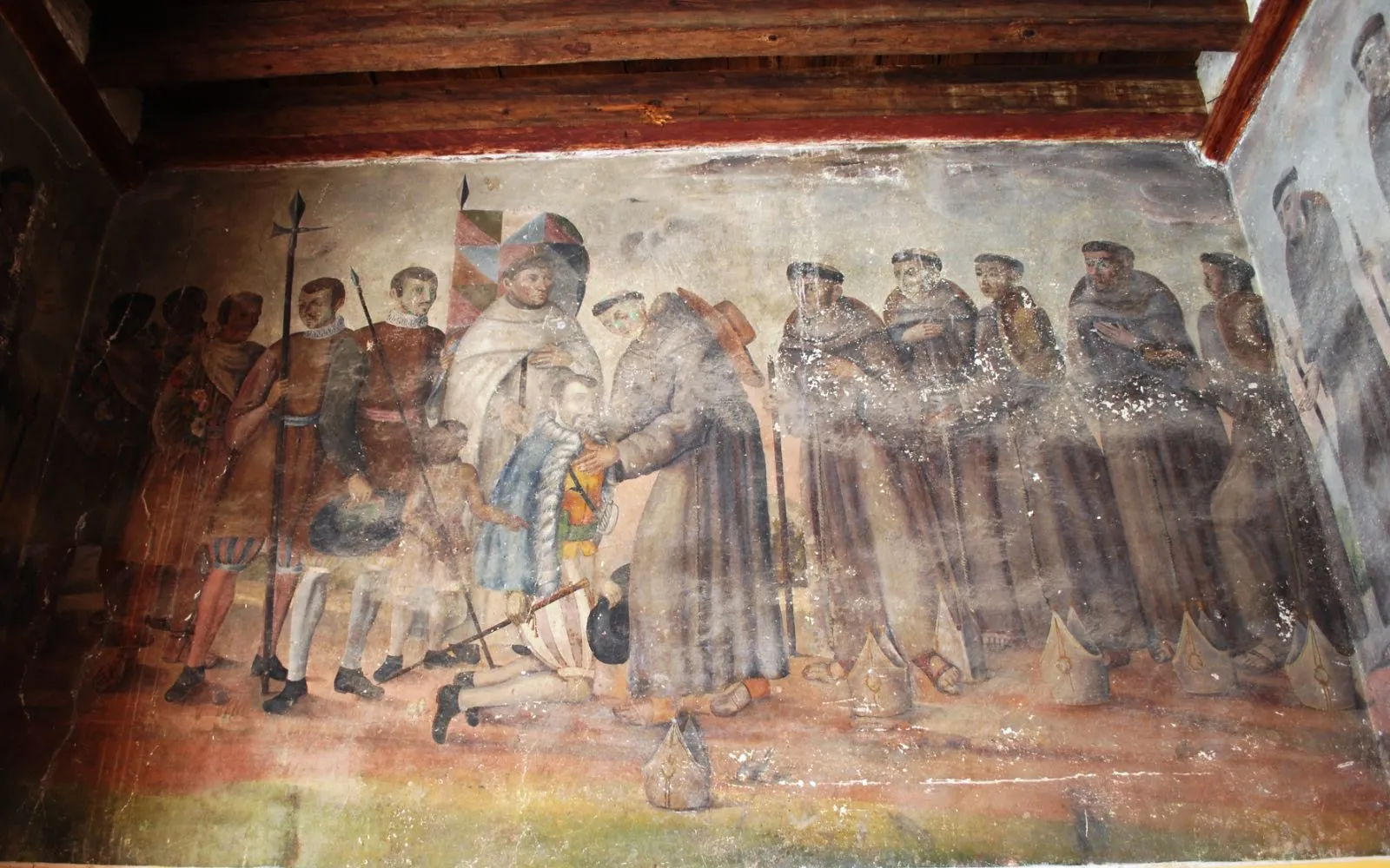 Hernán Cortés saluda y se arrodilla ante los "12 apóstoles" franciscanos, a la llegada de estos a las cercanías de la actual Ciudad de México, según una pintura hecha en la Iglesia de la Inmaculada Concepción en Ozumba, Estado de México.?w=200&h=150