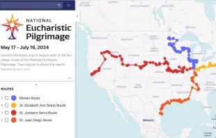 El Avivamiento Eucarístico Nacional publicó un mapa detallado de las próximas rutas de peregrinación antes del Congreso Eucarístico Nacional. Crédito: Avivamiento Eucarístico Nacional.