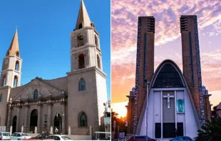 Catedral De Nuestra Señora del Refugio en Matamoros / Parroquia Nuestra Señora de Guadalupe en Reynosa, que será “Concatedral”. Crédito: Michael Martin vía Flickr (CC BY-SA 2.0) / Facebook de la Parroquia Ntra Sra de Guadalupe, Reynosa, Tamaulipas.